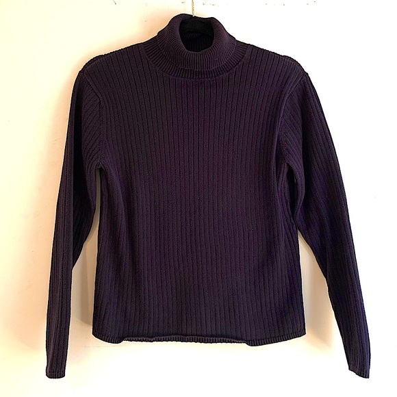 Talbots Navy Blue Ribbed Turtleneck, Size MP - Picture 1 of 5